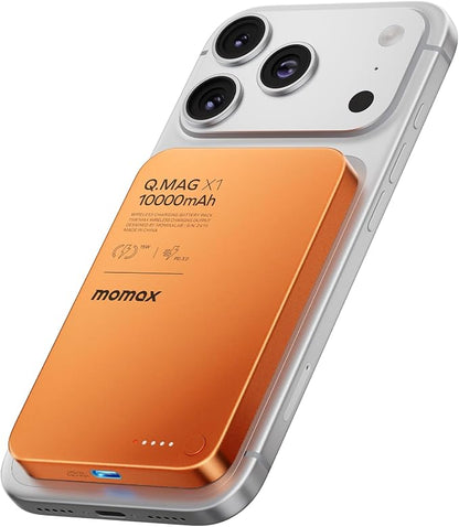 MOMAX Magnetic Wireless Power Bank 10000mAh, Ultra-Slim 0.5" MagSafe-Compatible Portable Charger, 20W USB-C PD Fast Charging, for iPhone 17/16/15/14/13/12 Series, Samsung Galaxy & Google Pixel