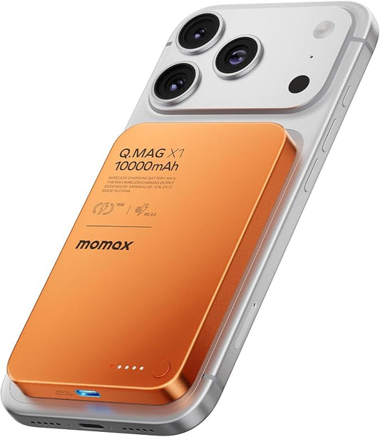 MOMAX Magnetic Wireless Power Bank 10000mAh, Ultra-Slim 0.5" MagSafe-Compatible Portable Charger, 20W USB-C PD Fast Charging, for iPhone 17/16/15/14/13/12 Series, Samsung Galaxy & Google Pixel
