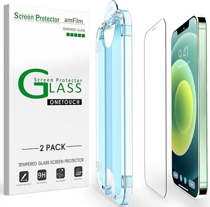amFilm OneTouch Tempered Glass Screen Protector for iPhone 12 Mini (5.4", 2020) with Easy Installation Kit(2-Pack)