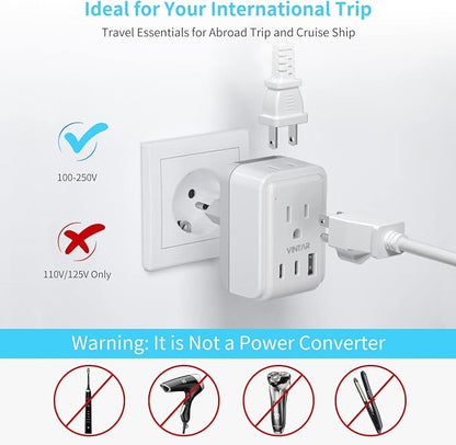 VINTAR Israel Adapter Plug Kit, UK Adapters for Travel with 3 USB Ports (2 USB C) and 2 American Outlets, Type C,G,H Swap&Adapt Attachments, Adapter for Europe and UK Israel Ireland Iceland