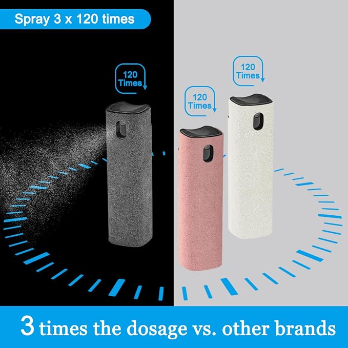 walrfid 3Pcs Car Screen Cleaner, Computer Screen Cleaner Spray and Wipe, Laptop Cleaner Kit for Cleaning iPad, iPhone, Cellphone, MacBook, Car Display, Electronic Device Screen, Grey Pink Cream
