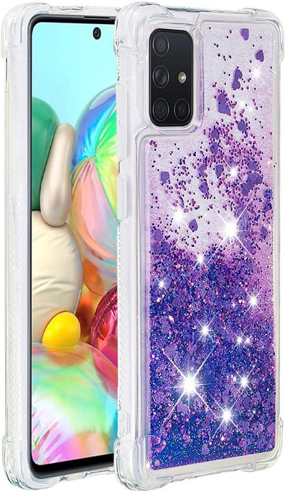 Glitter Case für Galaxy A71 Silicone, Transparent Protective Case Bumper Phone Cover Glitter Floating Liquid Phone Case Full Body Rugged Scratch Slim Shell compatible with Samsung Galaxy A71, Purple