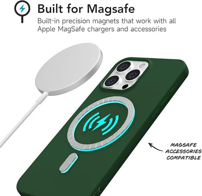 for iPhone 13 Pro Max Case Silicone Compatible with Magsafe Case, Ultra Slim Thin Magnetic Phone Cases Mag Safe, Cute Soft Rubber Gel Matte Plain Wireless Charging Cover for Women, Dark Green