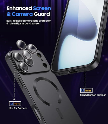 Magnetic for iPhone 17 Pro Case [Compatible with MagSafe][Built-in Camera Lens Protector] Slim Thin Soft Silicone Bumper Shockproof Metallic Luster Phone Case (Black)