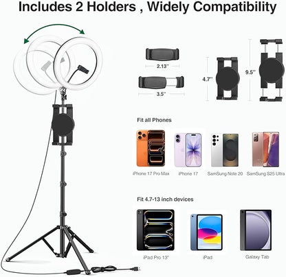 Elitehood 12’’ Ring Light with Tripod Stand (72’’ Tall) & iPad/Phone Holder, Dimmable Selfie Circle LED Lights Ringlight for Video Recording, Conference, Makeup, Laptop, Computer, Webcam, YouTube