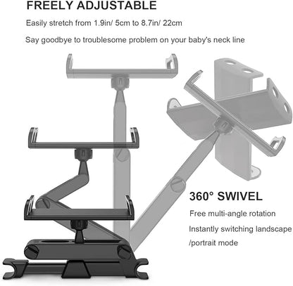 Timewall Car Headrest Tablet Mount, Backseat Seat Universal Cell Phone Holder 360 Swivel Rotating Angle Adjustable Stretchable for iPad iPhone, Samsung, Switch, 5-11" Tablet Phone Black