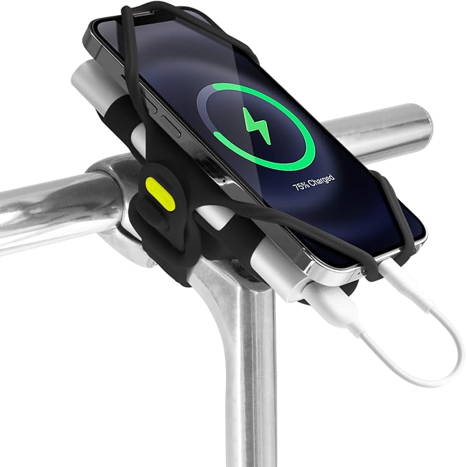 BONE Bike Tie Pro Pack 2, Bike Phone + Charger Mount for Stem, Scratch-Free Silicone & Shock-Absorbing Design, Cycling iPhone + Power Bank Holder Compatible with Most Smartphones (Black)