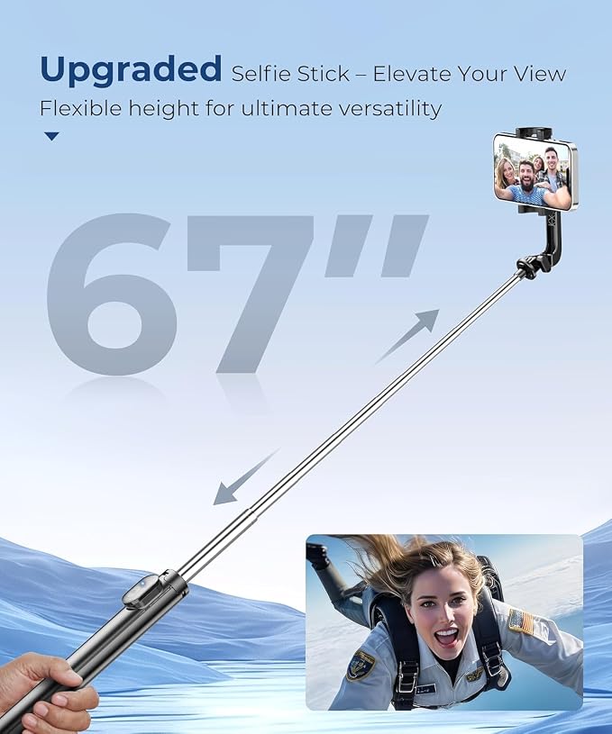 67” Selfie Stick Tripod for iPhone, Lightweight Travel Phone Tripod with Wireless Remote, Extendable Cell Phone Stand for Photography, Video & Live Streaming – Black