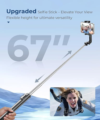 67” Selfie Stick Tripod for iPhone, Lightweight Travel Phone Tripod with Wireless Remote, Extendable Cell Phone Stand for Photography, Video & Live Streaming – Black