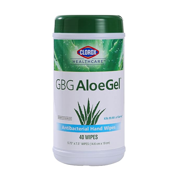 Clorox Healthcare GBG AloeGel Hand Sanitizer Wipes - Bleach-Free Hand Sanitizing Wipes for Hands in Bulk Canister - Disinfecting Sanitizer Solution for School Supplies & Office Use, 40 Count