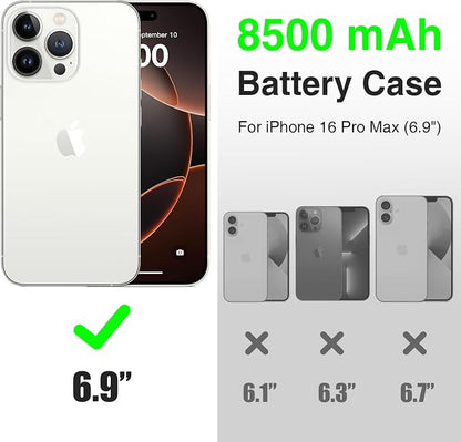 GIN FOXI Battery Case for iPhone 16 Pro Max,Charging Case Charger 8500mAh Rechargeable Case Ultra-Slim Lightweight 15W Fast Battery Pack Anti-Fall TPU Juice Box for 16 Pro Max (6.9 inch) Black