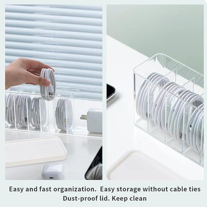 Charger Cable Cord Storage Organizer Box - Easy Storage Without Cable Ties - 3 Pack With Lid