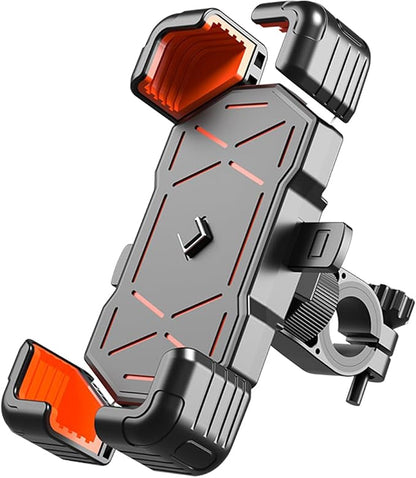 AUCELI Motorcycle Phone Mount, ABS Quick Release Bike Phone Holder for 4.7''-7.2'' Phones, Anti Shake with 360 Rotatable Phone Clip, Handlebar Clamp (Orange)
