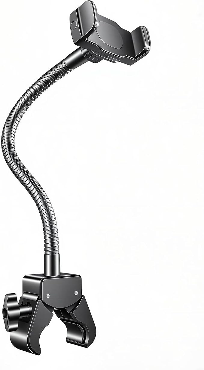 KBC1417 Mic Stand Phone Holder, Heavy-Duty Gooseneck Phone Holder with Super Clamp & Universal Phone Mount, Adjustable 360° Flexible Arm Clip for Mic Stand, Music Stand, Tripod, 13-INCH