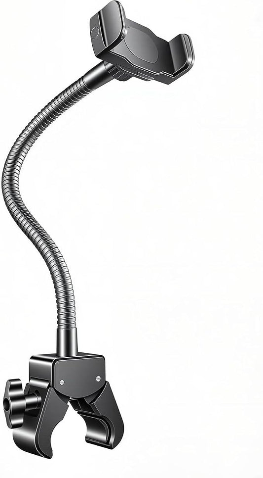 KBC1417 Mic Stand Phone Holder, Heavy-Duty Gooseneck Phone Holder with Super Clamp & Universal Phone Mount, Adjustable 360° Flexible Arm Clip for Mic Stand, Music Stand, Tripod, 13-INCH