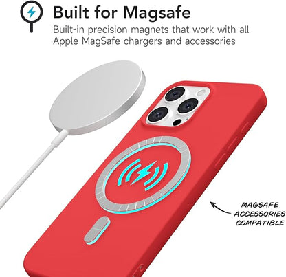 for iPhone 15 Pro Max Case Silicone Compatible with Magsafe Case, Ultra Slim Thin Magnetic Phone Cases Mag Safe, Cute Soft Rubber Gel TPU Matte Plain Wireless Charging Cover for Women, Red