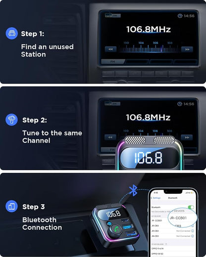 JOYROOM Bluetooth 5.4 Car Adapter FM Transmitter 81W Bluetooth Cigarette Lighter Adapter [PD45W&QC36W] Fast Charging Dual Mics HiFi Bass LED Display Wireless Radio Hands-Free Calling Support USB Drive