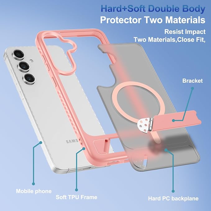RMOCR for Samsung Galaxy S26+ Plus Case with Screen Protector+Lanyard Wrist Strap,Magnetic Translucent Matte Rugged Slim Phone Cover Built in Invisible Kickstand [Fit for MagSafe],2026 Cute Pink