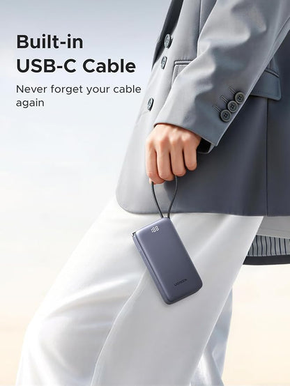 UGREEN 3-in-1 10000mAh 45W Power Bank with Integrated USB-C Cable, Foldable 65W Type-C Charger, Portable USBC Battery Pack and A Fast Charger, Compatible with iPhone 17/16, Galaxy S26/S25