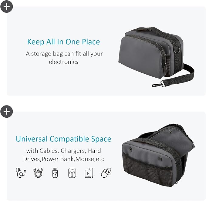 Travel Organizer Pouch Electronic Accessories Carry Case Waterproof Double Layers All-in-One for Cord, Phone, Airpods, USB Flash Drive for Men Women, Portable Charger Organizer (Grey)