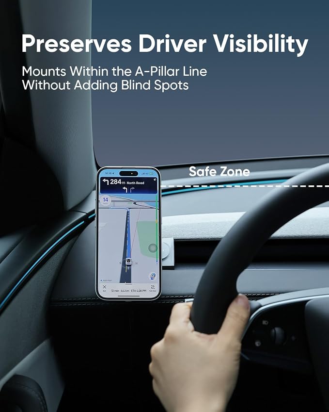 Magnetic Phone Mount for Tesla Model Y Juniper 2025 - Driver-Side Vent Fixed MagSafe Phone Holder, 360° Adjustable Strong Magnet Car Phone Mount with One-Handed Operation Tesla Model Y Accessories