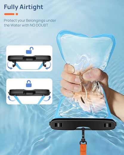 Lanhiem Large Waterproof Phone Pouch [Up to 10.5"] Universal IPX8 Waterproof Dry Bag with Lanyard for iPhone 17 Pro Max /16/15, S25 Ultra/ S24/ S23 Plus/FE, Moto G/Pixel 10 9 8 Pro, Black+Mint