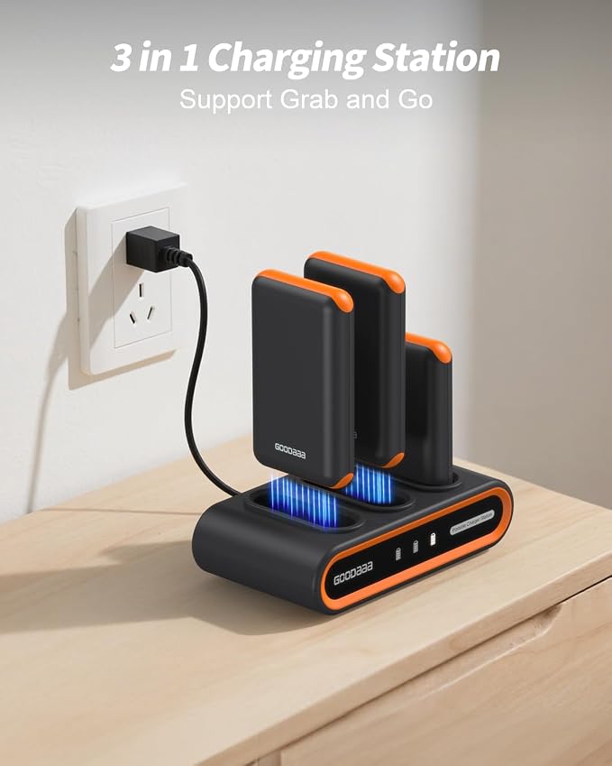 GOODaaa Portable Charger, 3-Pack 10000mAh Slim Power Bank Built in Cables, 3 Outputs 1 Inputs Family Power Hub for All Mobile Devices, Charging Station Set Includes 140 DlY Stickers, for Home,Office