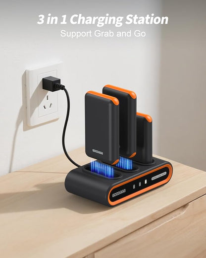 GOODaaa Portable Charger, 3-Pack 10000mAh Slim Power Bank Built in Cables, 3 Outputs 1 Inputs Family Power Hub for All Mobile Devices, Charging Station Set Includes 140 DlY Stickers, for Home,Office