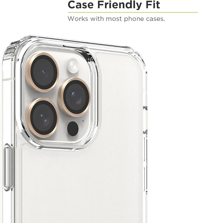 PureGear Camera Lens Protector for Apple iPhone 16Pro, 16ProMax, 15Pro & 15ProMax, Protects Camera Lens from Drops & Scratches, Ultra-Thin HD Tempered Glass Individual Ring Cover Lens Protectors -Gold