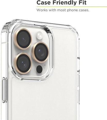 PureGear Camera Lens Protector for Apple iPhone 16Pro, 16ProMax, 15Pro & 15ProMax, Protects Camera Lens from Drops & Scratches, Ultra-Thin HD Tempered Glass Individual Ring Cover Lens Protectors -Gold