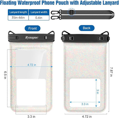 Rynapac [Floatable] Waterproof Phone Pouch 2 Pack - [Up to 8.5"] IPX8 Floating Waterproof Phone Case Dry Bags with Adjustable Lanyard for Beach Vacation Travel Cruise Ship Pool Kayak Essentials