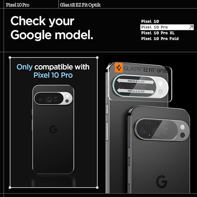 Spigen Camera Lens Screen Protector [Glas.tR EZ Fit Optik] Designed for Pixel 10 Pro [Case Friendly] - 2 Pack