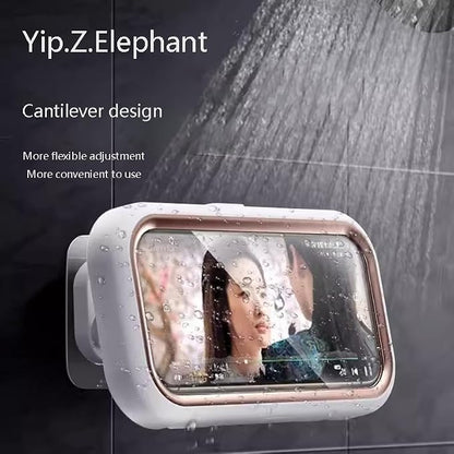 Shower Phone Holder Waterproof - 360° Bathroom Wall Phone Mount Stand Water Proof Anti Fog Case, Suitable for Phones Under 7 inches (Gold White)