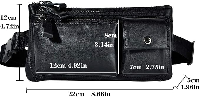 KPYWZER Vintage Leather Waist Bag Fanny Pack for Men Women Hip Bum Bag Belt Slim Cell Phone Purse Wallet Vintage Retro Crossbody Sling Pouch Black