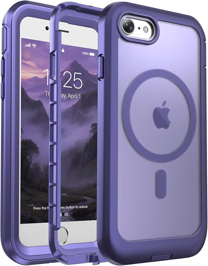 jaroco Magnetic for iPhone SE Case 3rd/2rd,iPhone 8/7 Case, [Compatible with MagSafe][Military Grade Drop Protection][Heavy Duty Protection][Non-Slip] 2-Layer Bumper Phone Case 4.7''-Dark Purple