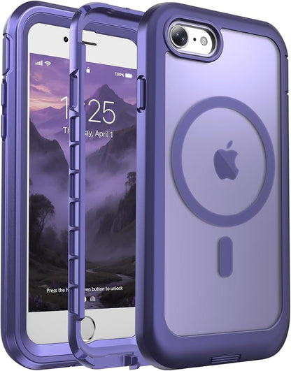 jaroco Magnetic for iPhone SE Case 3rd/2rd,iPhone 8/7 Case, [Compatible with MagSafe][Military Grade Drop Protection][Heavy Duty Protection][Non-Slip] 2-Layer Bumper Phone Case 4.7''-Dark Purple