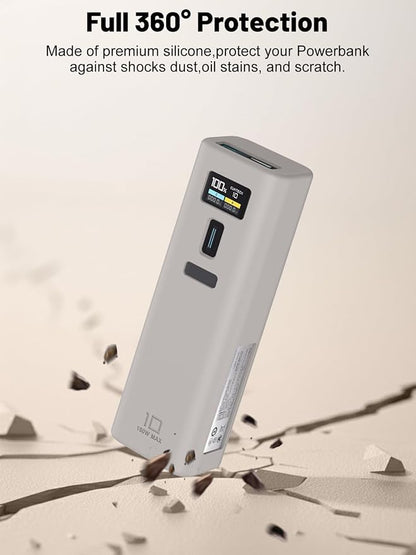 Silicone Protective Case Compatible with CUKTECH 10 Power Bank 10,000mAh 150W, Full-Body Protective Cover with Precise Cutouts, Shockproof & Scratch-Resistant Sleeve (Grey)