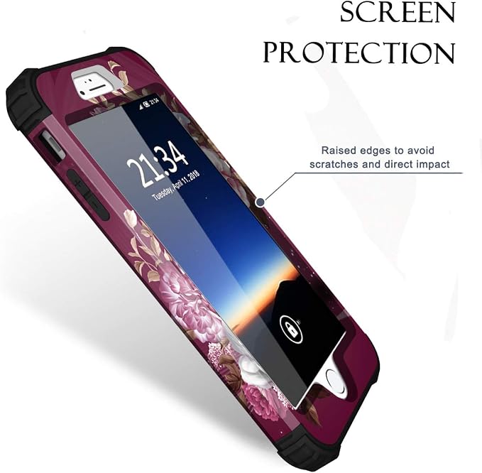 Hocase iPhone 8/7 Plus Case - Heavy Duty Shockproof Protection, Hybrid Hard Plastic+Silicone Rubber, Royal Purple/White Flowers