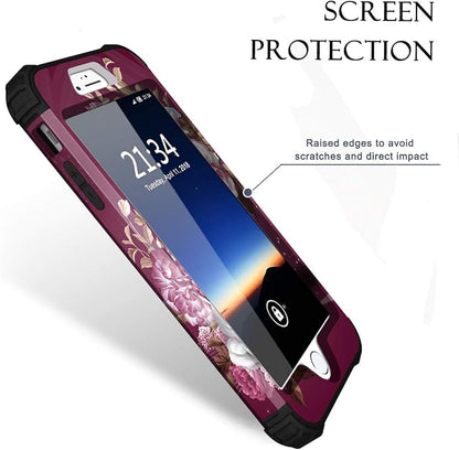 Hocase iPhone 8/7 Plus Case - Heavy Duty Shockproof Protection, Hybrid Hard Plastic+Silicone Rubber, Royal Purple/White Flowers