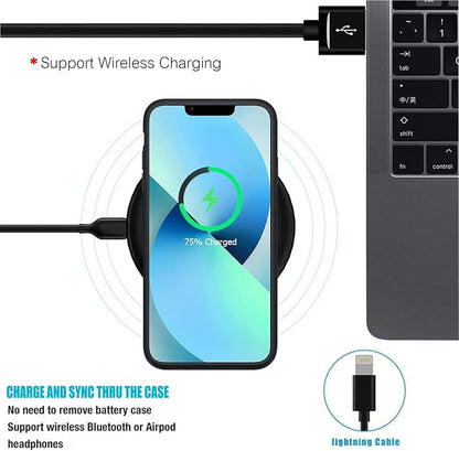Battery Case for iPhone 13, Full Encircle 10000mAh High Capacity Rechargeable Portable Charger Case Extended Battery Pack Compatible with iPhone 13 (6.1 inch) Wireless Charging Case with Carplay-Black