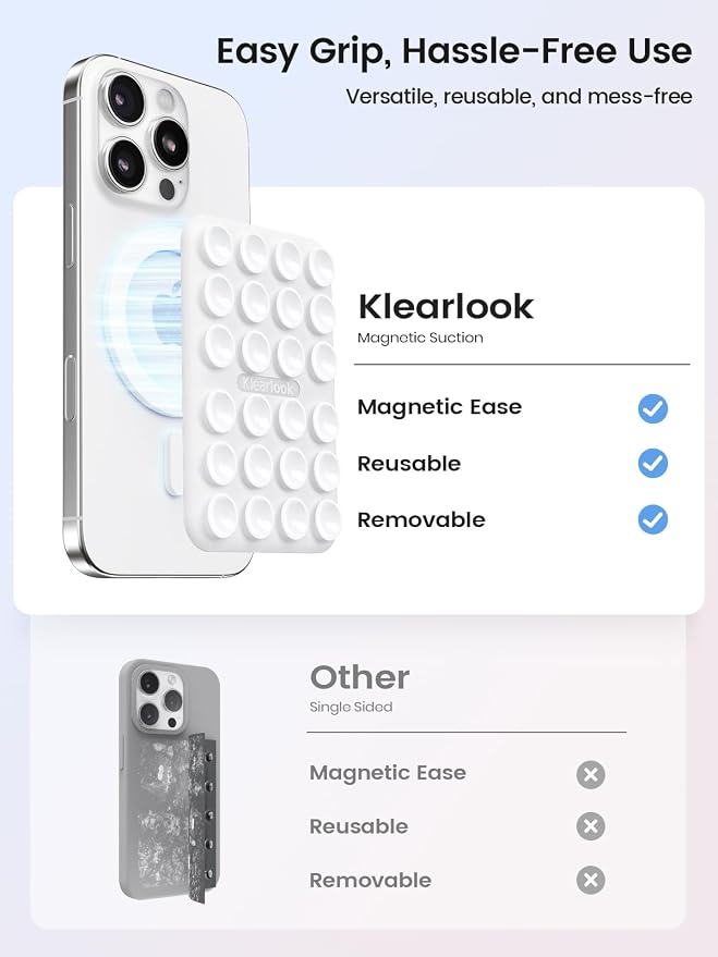 Klearlook Magnetic Suction Phone Mount for MagSafe Case, Removable Sticky Phone Grip Holder for Hands-Free Makeup/Selfie/Live Streaming/Vlog for TikTok & Instagram Influencer/Creator, Classic White