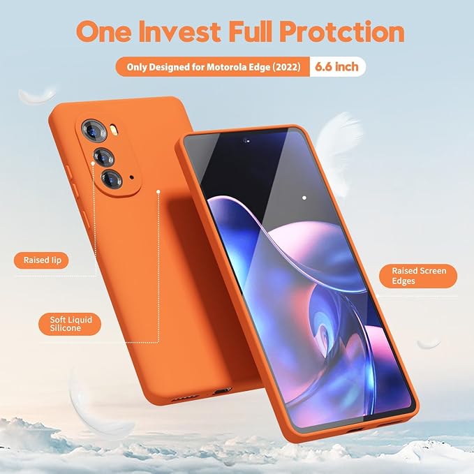 oakxco for Motorola Edge 2022 Phone Case Liquid Silicone Grip, Fluorescent Bright Solid Color, Cute Thin Slim Soft Rubber TPU Plain Smooth Gel Matte Protective Cover for Women Girl, Burnt Neon Orange