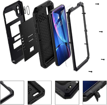 Mitywah Waterproof Case for iPhone XR, Heavy Duty Military Grade Shockproof Case with Built-in Screen Protector, Full Body Underwater Protective Metal Case 6.1 inch, Red