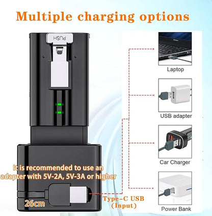 Charging Station for Ring Battery,3 Pack 3.65V 6040mAh,3-Slot LED Display Charger with Type-C Cable,Compatible with 2/3/4/Plus/Spotlight/Stick Up Cam Batteries and Others