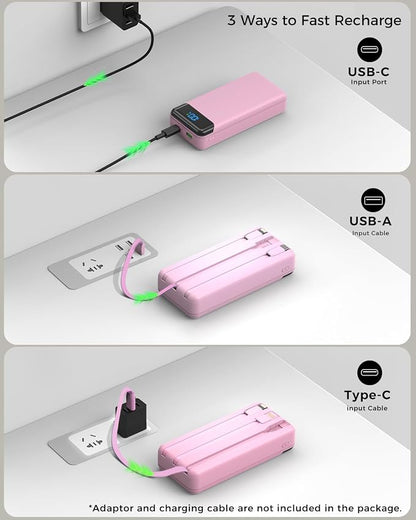 Portable Charger 40000mAh Power Bank, PD 22.5W Fast Charging | Built-in Cable, 4 Output 3 Input, Digital Display, Compatible with iPhone 17 16 15 14 13 Android