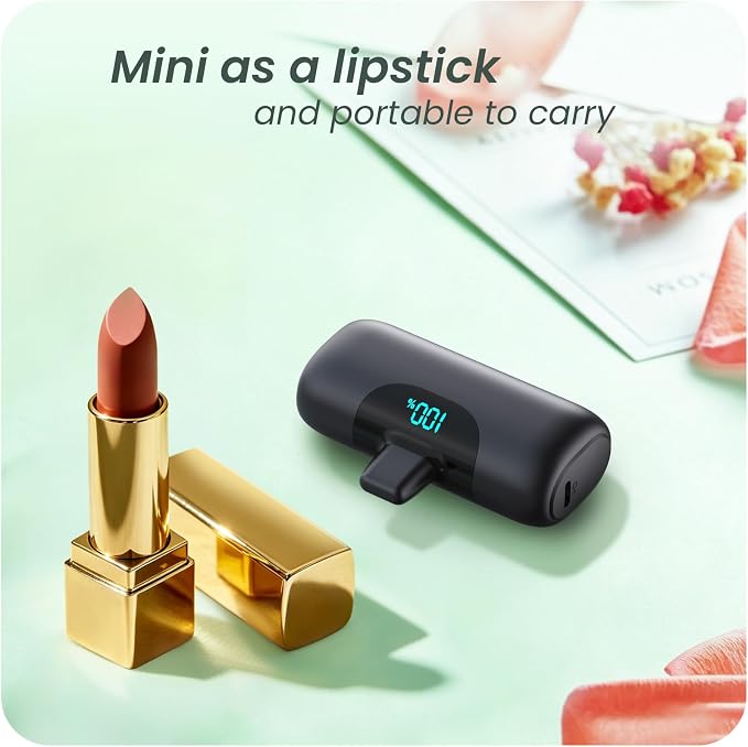 [2-Pack] 6000mAh Portable Charger for iPhone 17/16, LCD Display USB C Mini Power Bank,PD Fast Charging Lipstick Sized Battery Pack for iPhone 17/16/15 Pro Max, Galaxy S25/S24, Pixel (Inky+Inky)