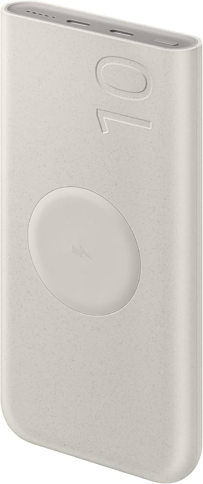 SAMSUNG 25W 10,000mAh Battery Pack Wireless Charger, Super Fast Charging w/ 2 Ports for Galaxy Phones, Buds and More, 3A USB-C Cable Included, 2024, US Version, EB-U2510XUEGUS. Beige