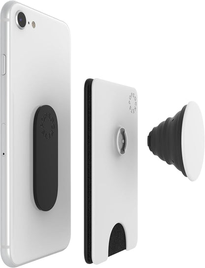 PopSockets Adhesive Phone Wallet and Card Holder with Grip, White - White Black
