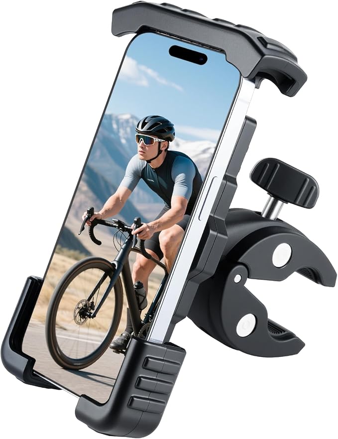 GaRhomxy Bike Phone Holder, Quick Release Motorcycle Phone Mount for Handlebar, Fits iPhone 17/16/15/14/13 Pro Max, Samsung S20 and All 4.7-7” Cell Phones, Universal Dirt Scooter Accessories, Black