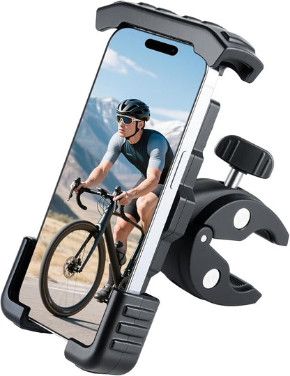 GaRhomxy Bike Phone Holder, Quick Release Motorcycle Phone Mount for Handlebar, Fits iPhone 17/16/15/14/13 Pro Max, Samsung S20 and All 4.7-7” Cell Phones, Universal Dirt Scooter Accessories, Black